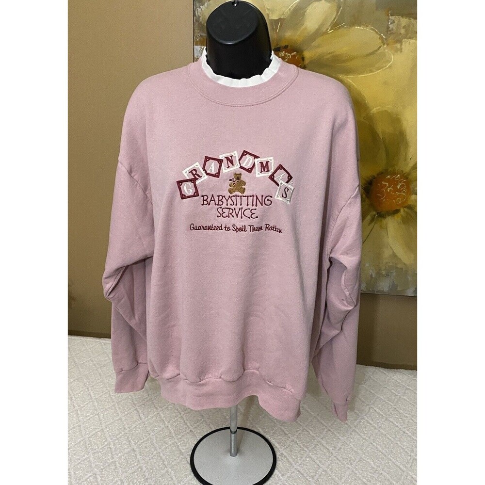 Vtg M & C Energy Sportswear Grandmas Babysitting Service Pink Sweatshirt Size L